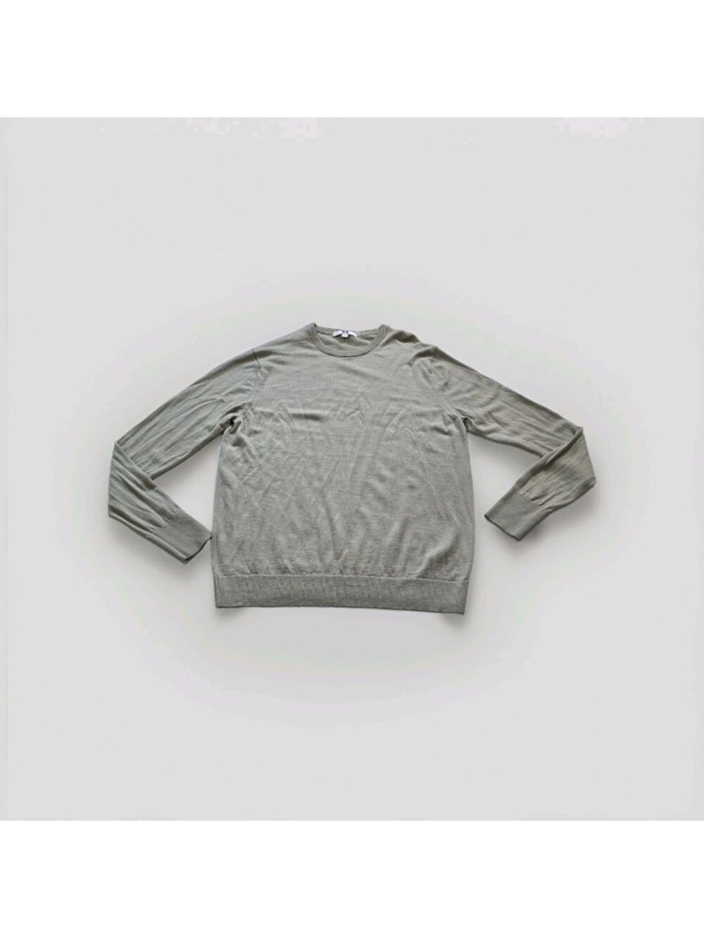 Uniqlo Wool Sweater Mens L Light Green Crew Neck Lightweight Neutral Minimalist